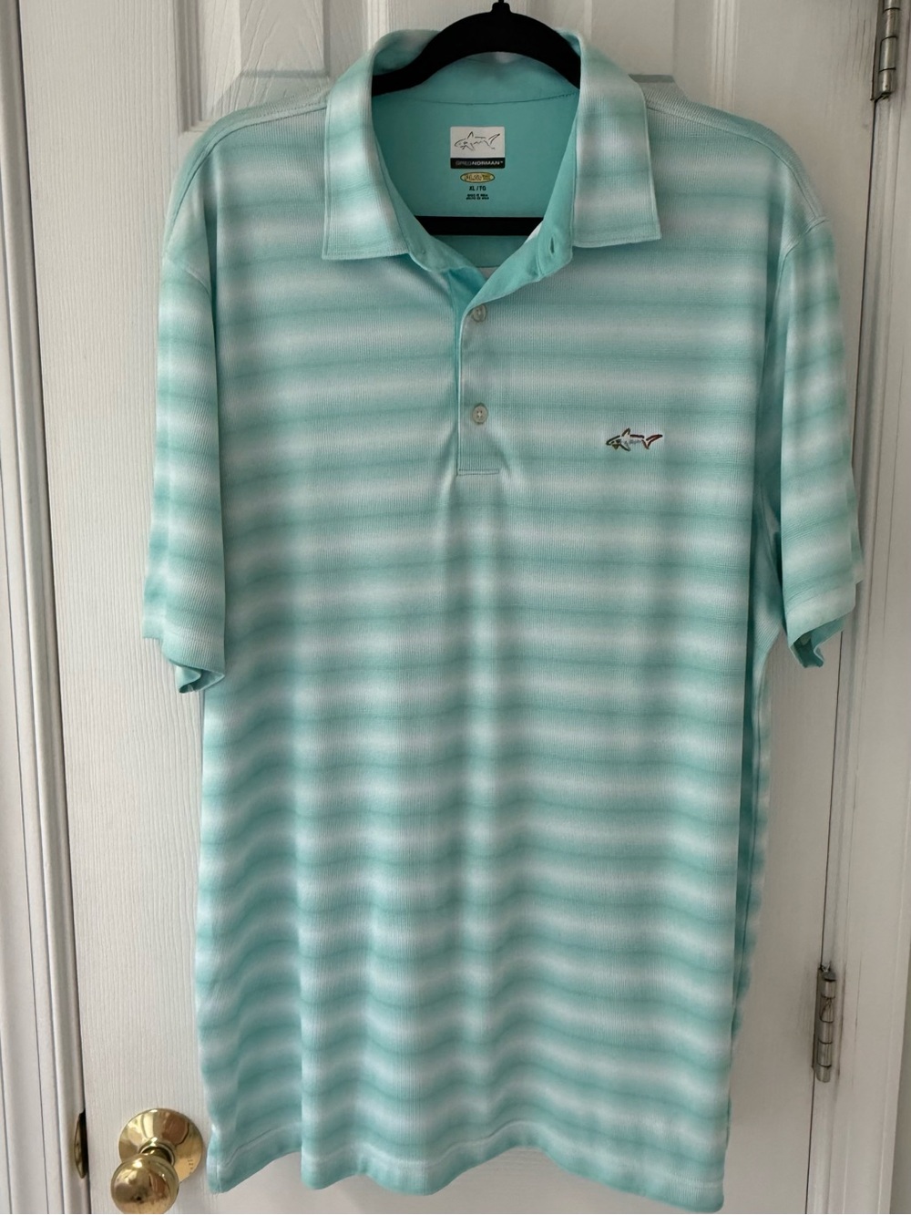 Greg Norman Play Dry Aqua Stripe Golf Shirt Adult XL Resort Country Club Polo